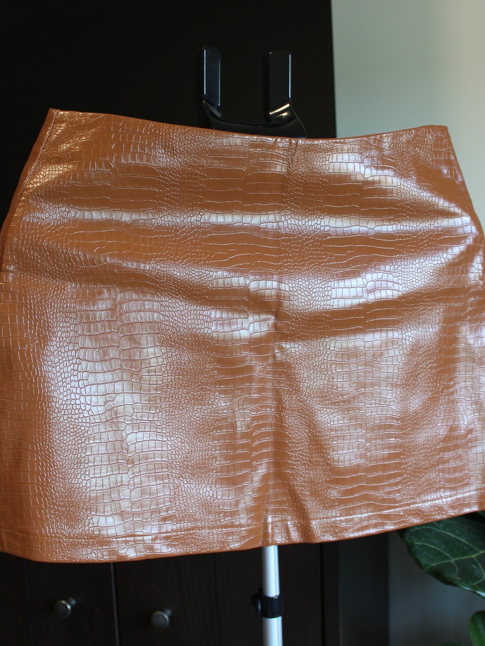 Faux Croc Mini Skirt - Tan